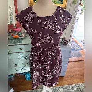 Old Navy Purple Floral Midi Dress S Low Back Elastic Waist Summer VGUC